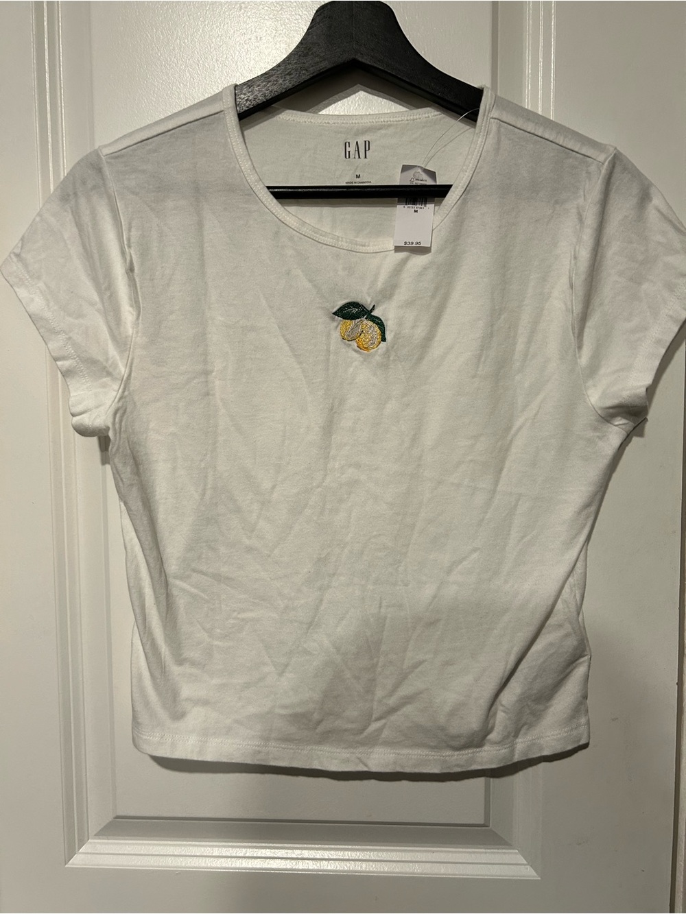 GAP White Short Sleeve Tee with Yellow Lemon Embroidery